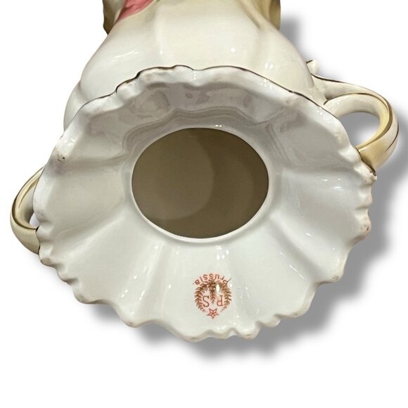 Vintage RS Prussia Hat Pin Holder Two Handles Pink Rose Green Gold Trim Red Star - Picture 8 of 9